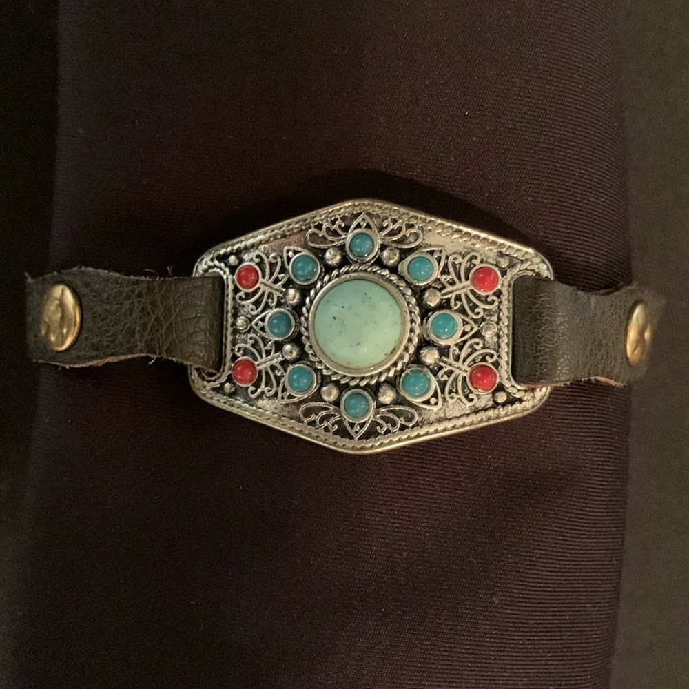Lucky Brand Silver Turquoise Leather Bracelet